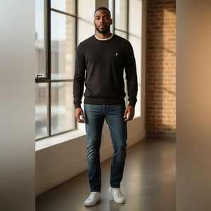 J. Crew Men's Black Crewneck Sweater 100% Lambs Wool XL